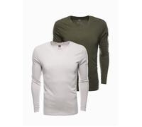 Lot de deux pulls à manches longues - OMBRE - Pour Homme - Beige et Vert olivier - Col V XXL