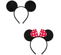 Lot de deux serre-têtes souris/oreilles de souris avec ruban rouge et points blancs & oreilles de souris en noir pour enfants & adultes