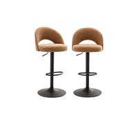 sweeek - Lot de Deux tabourets de Bar Ajustables métal et Tissu Camel. Pied Noir - L 49 x P 49 x H 88.5-110cm - Abby