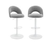 Lot de deux tabourets de bar ajustables métal et tissu gris clair. pied blanc - L 49 x P 49 x H 88.5-110cm - Abby