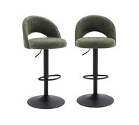 Lot de deux tabourets de bar ajustables métal et tissu kaki. pied noir - L 49 x P 49 x H 88.5-110cm - Abby