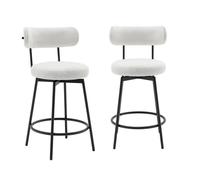 Lot de deux tabourets de bar assise rotative métal noir et tissu blanc - L 50 x P 50 x H 92cm - Iris