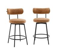 Lot de deux tabourets de bar assise rotative métal noir et tissu camel - L 50 x P 50 x H 92cm - Iris