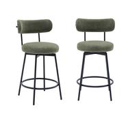 Lot de deux tabourets de bar assise rotative métal noir et tissu vert - L 50 x P 50 x H 92cm - Iris