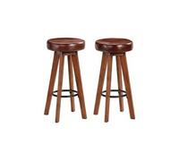 Lot de deux tabourets de bar design chaise siège bois d'acacia cuir véritable 1202112