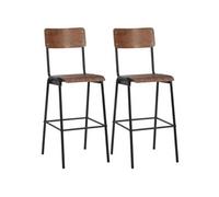 Lot de deux tabourets de bar design chaise siège marron contreplaqué solide et acier 1202082