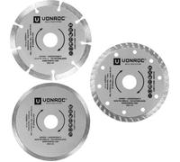 Lot de disques à tronçonner diamant universels - 3 pièces - Segmenté, Turbo et à bord plein - Ø 125 x 1,2 x 22,2 mm - AG806AA