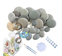 Lot de DIY 40 pierres plates à peindre 1-3cm,2 pinceaux à peindre, 1 palette de pigments,6 tubes de peinture vides de 2 ml,Convient pour l'interaction parent-enfant et les cadeaux pour les amis.