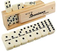 Lot de dominos pour adultes - Double Six - 6 dominos professionnels avec spinner dans une boîte en bois - 28 pièces - Avec boîte en bois naturel