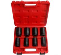 Lot de douilles à choc robustes de 2,5 cm en alliage d'acier chromé rouge pour clés pneumatiques industrielles avec une large gamme de tailles de 19 mm à 41 mm avec étui (C)