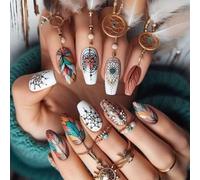 Lot de faux ongles à presser en acrylique à plumes - Application facile, manucure réutilisable pour femme, usage quotidien et occasions spéciales