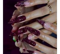 Lot de faux ongles artificiels 3D élégants avec vigne fluorescente - Plusieurs tailles - Facile à appliquer pour une vie active