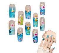 Lot de faux ongles artificiels, pointes complètes, réutilisable, manucure bleue, finition brillante authentique, kit d'application facile pour les vacances, les voyages, le cosplay, les événements
