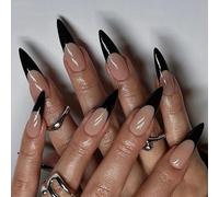 Lot de faux ongles noirs de luxe à presser - Design français hypoallergénique - Pour mariage, événement formel - Durabilité