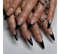 Lot de faux ongles noirs de luxe à presser - Design français - Hypoallergéniques - Pour mariage, événement formel
