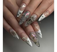 Lot de faux ongles tendance en forme d'amande avec strass pour une application facile