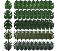 Lot de feuilles de palmier artificielles - 2 formats au choix : 50 feuilles/5 modèles ou 60 feuilles/6 modèles - Décoration d'anniversaire jungle - Feuilles de palmier tropicales (50 Pièces, 5 Styles)