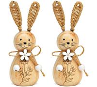 Lot de figurines décoratives modernes en bois de 10 cm - Style maison de campagne - Décoration de Pâques avec fleurs - Pour salon, chambre à coucher ou couloir - Figurines amusantes pour l'intérieur