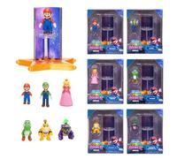 Lot de Figurines « The Super Mario Galaxy Movie » de 3,8 cm et Lance-étoiles, Comprenant 6 Figurines et des socles à Ressort : Mario, Luigi, Peach, Bowser Jr., Wonder Bowser Jr. et Yoshi