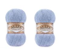 Lot de fil Alize Angora Gold doux pour crochet - 200 g, 110 m, 80 % acrylique, 20 % laine, dentelle, tricot à la main, fil turc (Bleu)