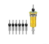 Lot de forets coniques à profondeur réglable avec 4 cannelures pour bois, métal, plastique, comprend 5 embouts avec serrage automatique pour un maintien sûr de l'embout (doré)