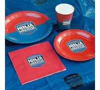 Lot de fournitures de fête American Ninja Warrior pour 10 personnes - Comprend des assiettes pour dîner et dessert, des serviettes, des tasses, une nappe - Produit officiel NBC
