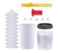 Lot de gobelets de mélange de peinture pour HVLP, pulvérisateur de peinture, jetable, pistolet à peinture, gobelet avec 10 gobelets, 10 couvercles, 5 connecteurs, 1 anneau de support noir (600 ml)