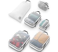 Lot de grands cubes de rangement avec maille transparente - Cubes d'emballage de compression - Organisateurs de voyage (blanc)
