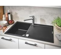 Lot de GROHE Evier composite avec égouttoir, Noir Granite, 50 cm 31644AP0 + GROHE Mitigeur monocommande Evier Get, Supersteel 30196DC0