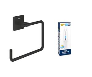 Lot de GROHE Start Cube Anneau Porte-Serviette pour Salle de Bain, Noir Mat, 409752430 + GROHE Kit Colle Quickglue A1, 41127000