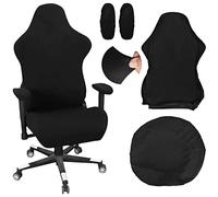 Lot de Housse de Chaise de Bureau,Housse Chaise Gaming,4 PCS Housses Chaise Extensible avec Accoudoirs/Dossier la Chaise pour Protéger et Décorer la chaise, Adaptée au Bureau, Jeux, Maison (Noir)