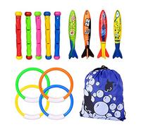 Lot de jouets de plongée sous-marine comprenant 5 bâtons de plongée pour enfants, 4 bandits torpilles, 4 anneaux de plongée, jouets de natation amusants pour piscine