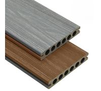 Lot de lames de terrasse WPC 20 m² - Marron et gris - 2200 x 140 x 23 mm - Coextrudées - Imperméables - Structure en bois robuste pour jardin, balcon et piscine