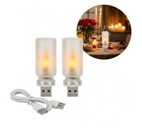 Lot De Lampes Ambiance Flamme USB, Veilleuses LED À Effet Flamme Pour Chambre Voiture Et Décoration Romantique, Mini Lampes En Verre Avec Télécommande (B)
