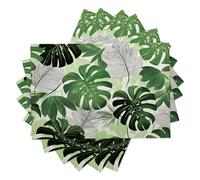 Lot de Lot De 2 Sets De Table Feuille De Monstera Fraîche Vert,Dessous Table Antidérapants en Lin Forêt Tropicale Humide,Dessous Assiette Lavable pour Cuisine Et Salle À Manger Décor 30X45Cm