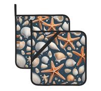 Lot de maniques de cuisine résistantes à la chaleur Motif étoiles de mer et coquillages Pour micro-ondes