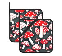 Lot de maniques de cuisine résistantes à la chaleur pour micro-ondes Motif champignons Rouge/blanc