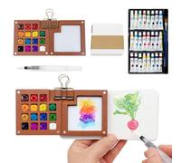 Lot de mini aquarelle en bois de noyer avec 24 couleurs - Design segmenté - Portable et - Pour le camping et les amateurs de peinture (blanc)