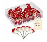 Lot de mini champignons tue-mouches sur fil - Décoration d'automne - Décoration de table - Bricolage - Jardin féérique - Pots de fleurs - Bonsaï - Porte-bonheur - Rouge et blanc (40 mm, 36)