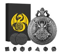 Lot de Mini Dés DND avec Coquille de Montre de Poche Druides, 7 Pièces Dés, Jeu de Dés D&D en Métal Polyédrique, Cadeaux DND avec Boîte Cadeau, Accessoires de Jeux de Société de Rôle, Argent Foncé