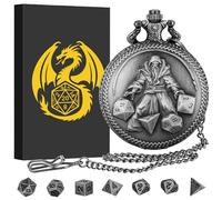Lot de Mini Dés DND, avec Coquille de Montre de Poche en Mage, 7 Dés Polyédriques D&D en Métal, Cadeaux DND avec Boîte Cadeau, Accessoires de Jeu de Société de Jeu de Rôle, Argent Foncé