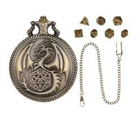 Lot de Mini Dés DND, Montre de Poche Steampunk avec Motif de Dragon, Accessoires de Jeu de Sociétéx Portable, pour Voyage Faire la Fête Camping, Accessoires de Jeux de Société de Rôle