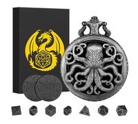 Lot de Mini Dés DND, Steampunk Argent Foncé Coquille de Montre de Poche Pieuvre Creuse, 7 pièces en Métal Polyédrique Ensemble de Dés D&D, Cadeaux DND avec Boîte Cadeau, Accessoires de Jeu de Société