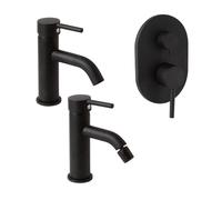 LOT DE MITIGEURS NOIRS DE SALLE DE BAIN POUR LAVABO, BIDET ET DOUCHE AVEC DÉVIATEUR FASSA
