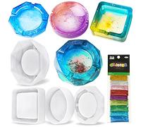 Lot de moules en silicone pour loisirs créatifs - Cendrier, 4 formes + poudre de paillettes + confettis en forme d'étoile.