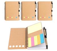 Lot de notes adhésives à spirale,3 Pièces Cahier Spirale avec Porte-Stylo et Notes Autocollantes,Bloc Note Carnet de Poche avec Couverture Kraft,Kraft Paper Spiral Notebook,Accessoires Scolaires