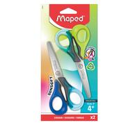 Maped - Lot de 2 Paires de Ciseaux Sensoft 13 cm - Ciseaux Enfants avec Anneaux Symétriques Intérieur Souple - Ciseaux Scolaires dès 4 Ans - Bleu + Vert