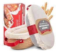 Lot de paniers de fermentation - 2 x 26 cm - Ovale - Avec housse et couvercle - Panier de fermentation en levain naturel - Accessoires de pâtisserie - Cadeau artisanal pour femme, mère et boulanger