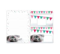 Lot de papier à lettre avec enveloppe pour fille, enfant, chat, animaux - Bloc de feuilles ligné - Bloc A5 avec 25 feuilles + 15 enveloppes
