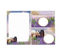 Lot de papier à lettre avec enveloppe pour filles, enfants, chevaux, bloc ligné (bloc A5 avec 25 feuilles + 15 enveloppes)